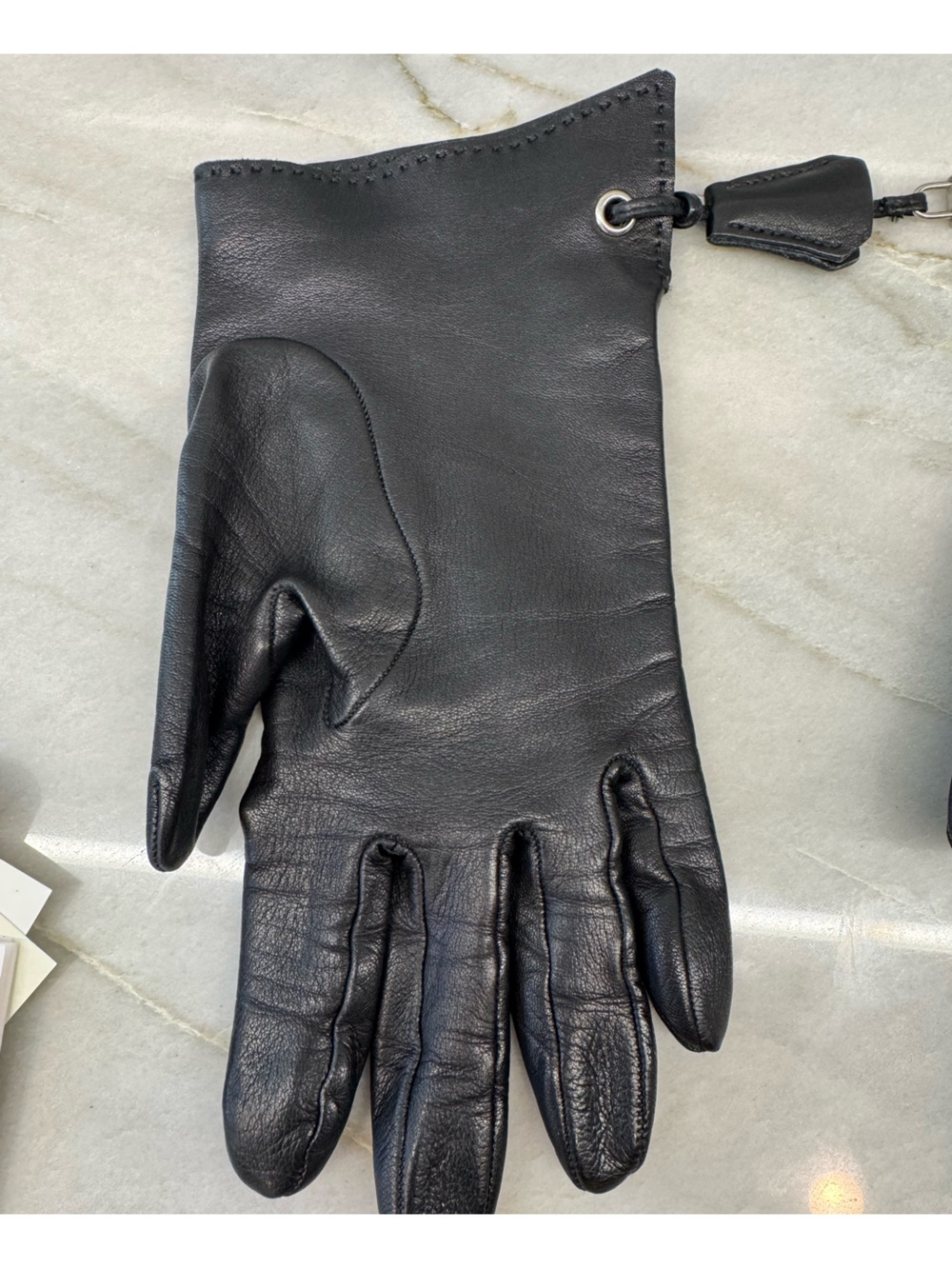 Hermes Black Lambskin Leather Clochette Lock Gloves - Picture 9 of 14